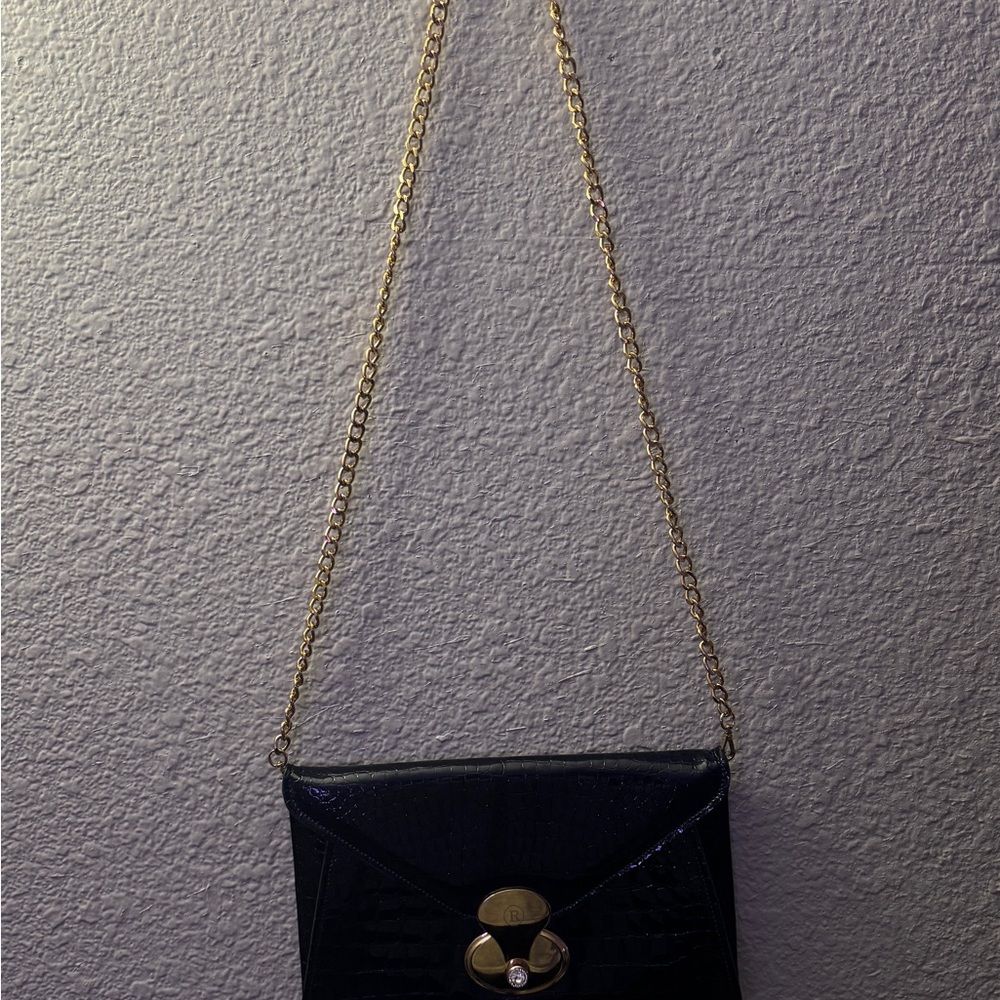 FRANCESCO ROGANI Italian Leather Vintage Handbag Croc Embossed Gold Hardware